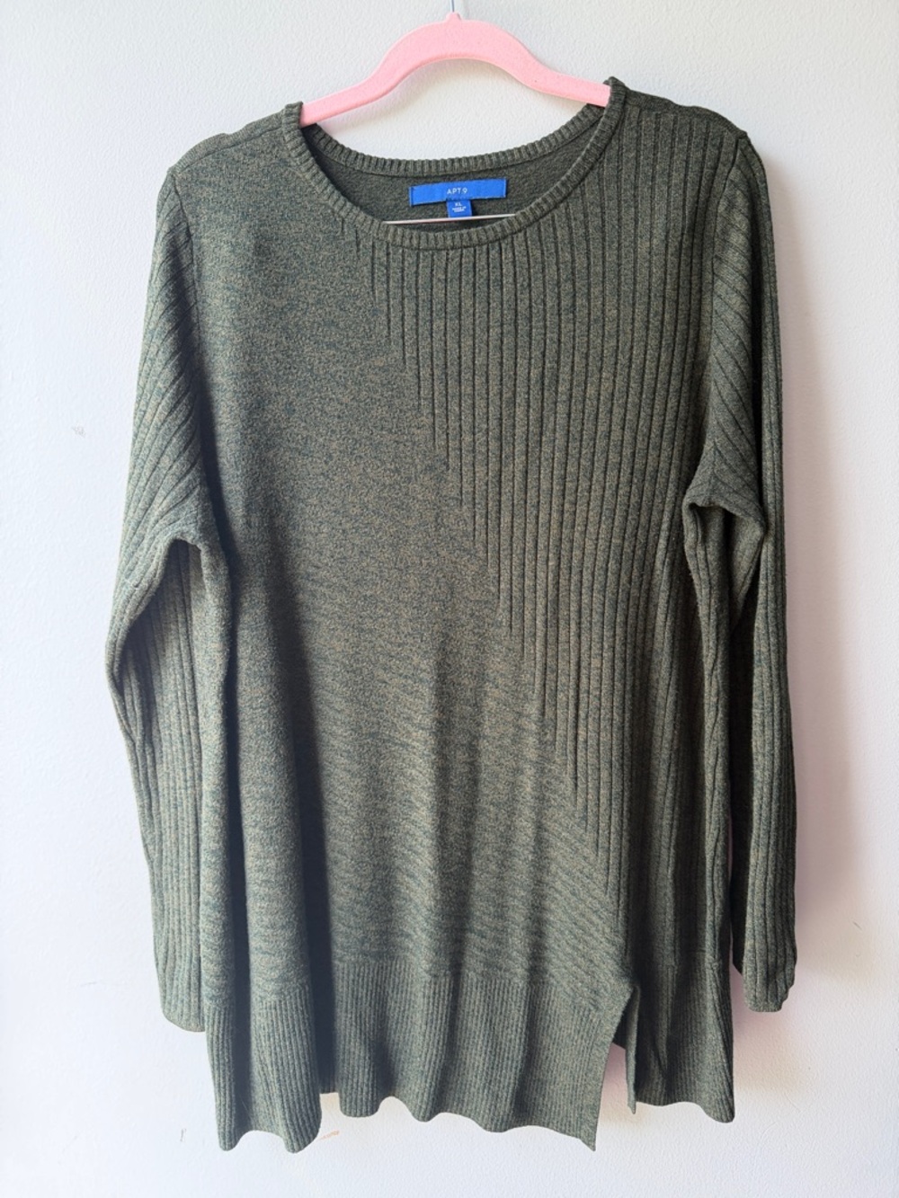 Apt. 9 Olive Green Women’s Mixed-Rib Crewneck Sweater Size XL